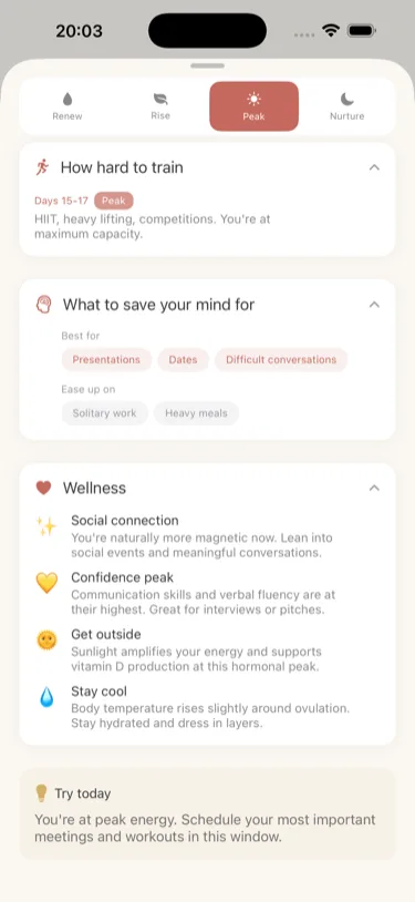 App Learn screen - showing educational articles for cycle-synced fasting