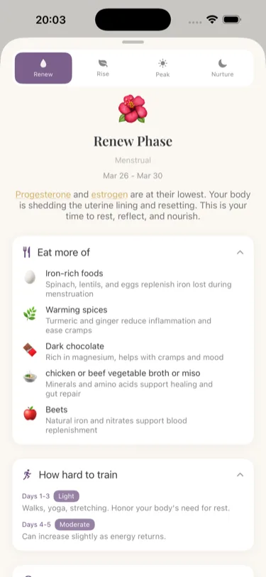 How to fast like a girl, FastingBestie My Cycle screen showing phase-based recommendations