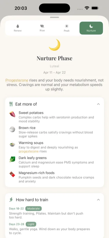 Nurture phase - nutrition and training recommendations